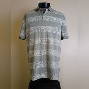 Adidas Go-To Printed Silver Pebble Melange Golf Polo Shirt Men - NWT Large